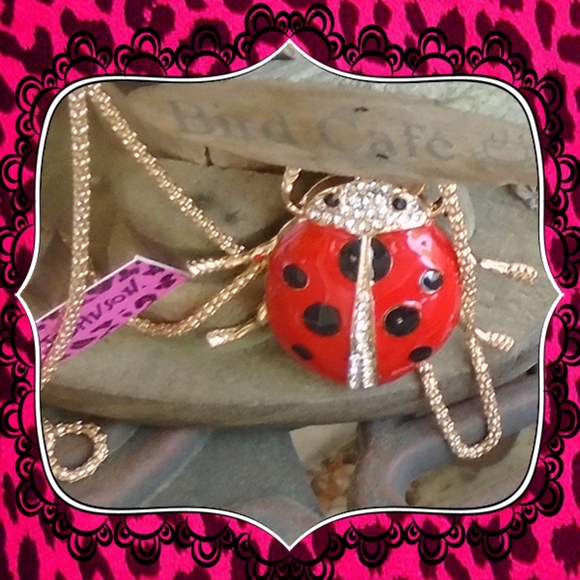 Betsey Johnson Jewelry - Betsey Johnson Rhinestone Ladybug Necklace W/Chain